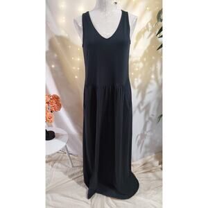 Garnet Hill Sleeveless V-Neck Maxi Dress Womens Size XS Pockets Black Organic